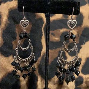 Chico’s chandelier earrings with black stones.